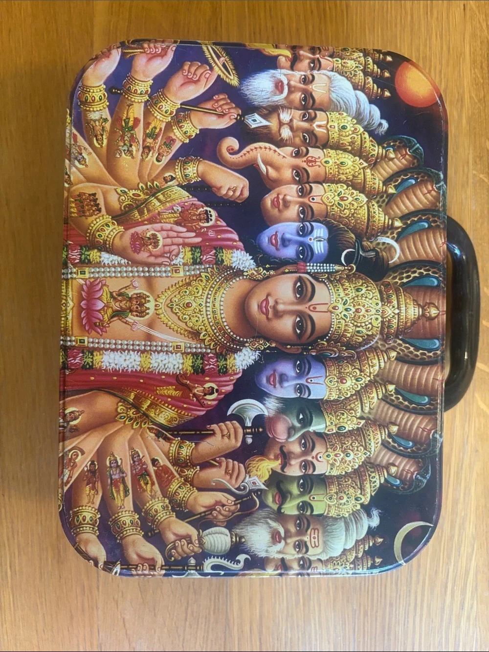 Vintage Hindu Goddess Tin Box with Handle